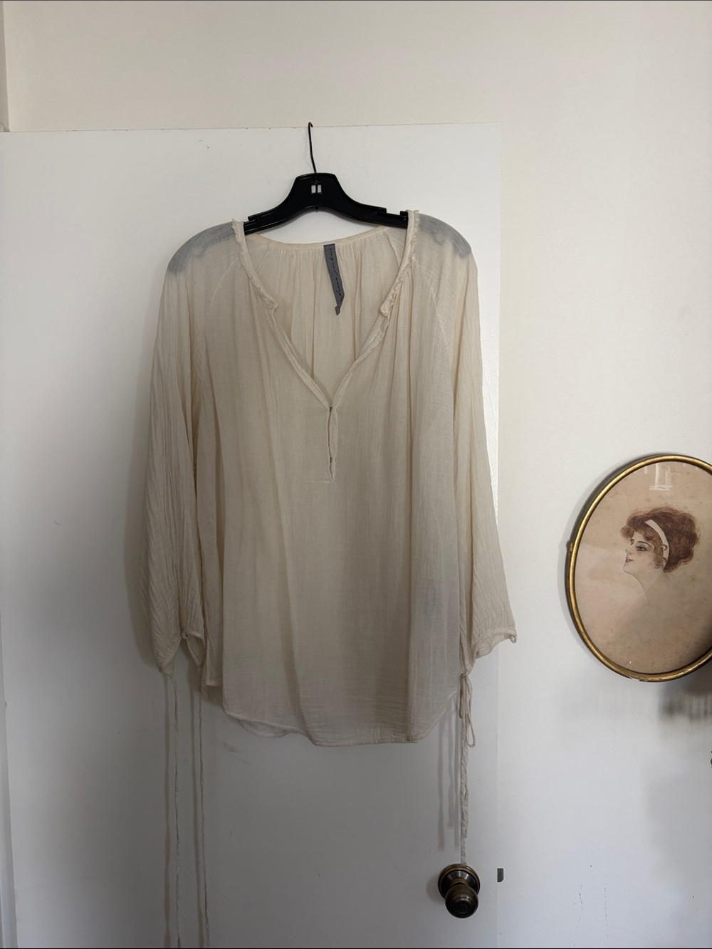 Raquel Allegra Cream Gauze Peasant Top with Faded Shoulder Detail